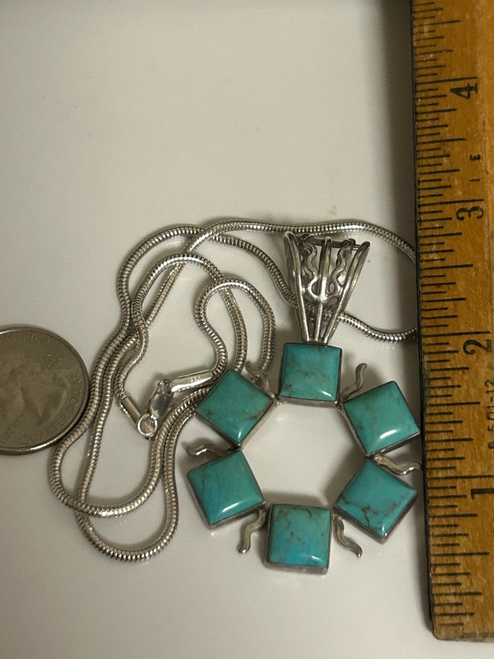 Vintage sterling silver jay king Turquoise Square Halo Pendant Necklace 19.50” - Picture 11 of 11